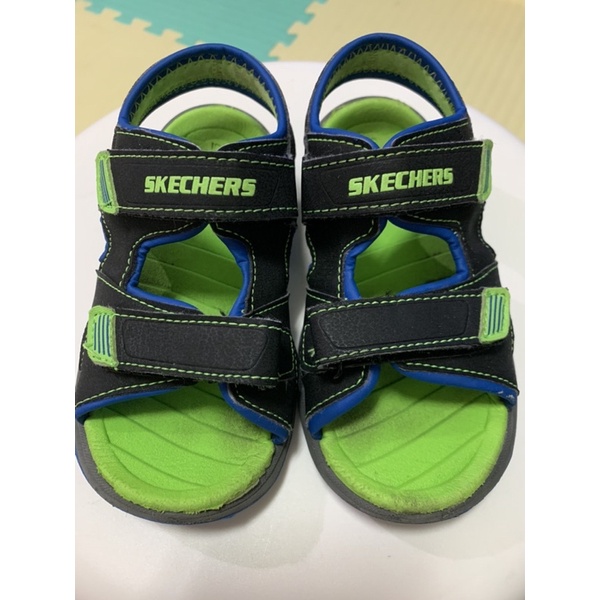 《二手》SKECHERS 黑綠涼鞋 小童10號/16cm
