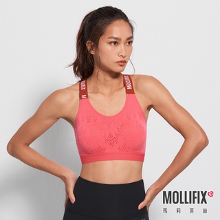 Mollifix 瑪莉菲絲 A++交叉可調肩帶呼吸BRA (珊瑚橘)、瑜珈服、無鋼圈、運動內衣