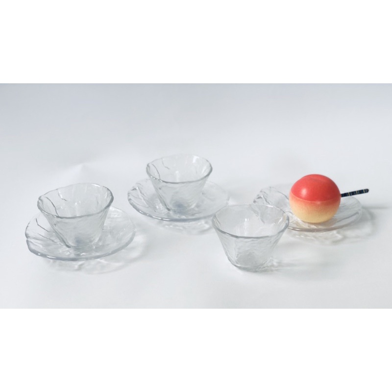 「全新」日本🇯🇵製SOGA 石庭手作玻璃茶杯+點心盤（1杯1盤）