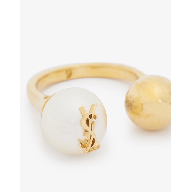 歐洲選品·免運·精品·YSL Saint Laurent黃銅和人造珍珠開口戒指
