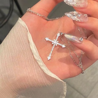韓系ins銀色星芒十字架項鍊冷淡風新款潮個性嘻哈鎖骨鏈女
