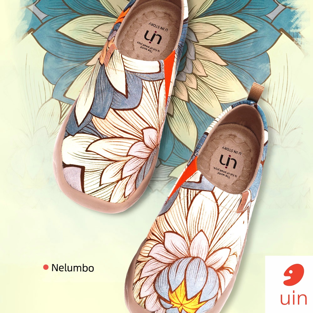 【uin】西班牙原創設計-荷與蓮彩繪休閒女鞋W0101074(親子女段)
