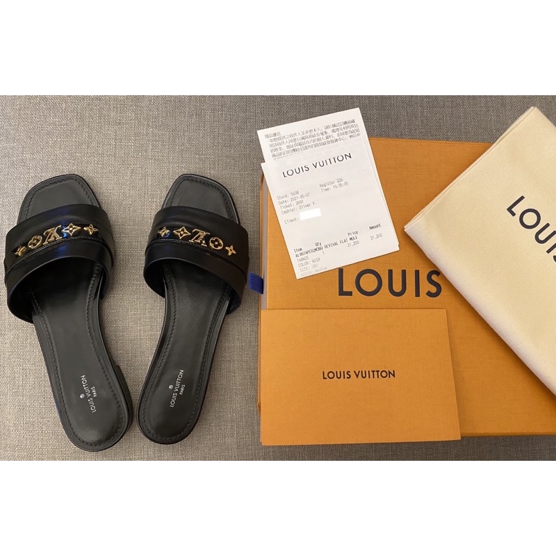 LOUIS VUITTON🔥 LV 路易威登金扣 Logo 黑色涼鞋 拖鞋