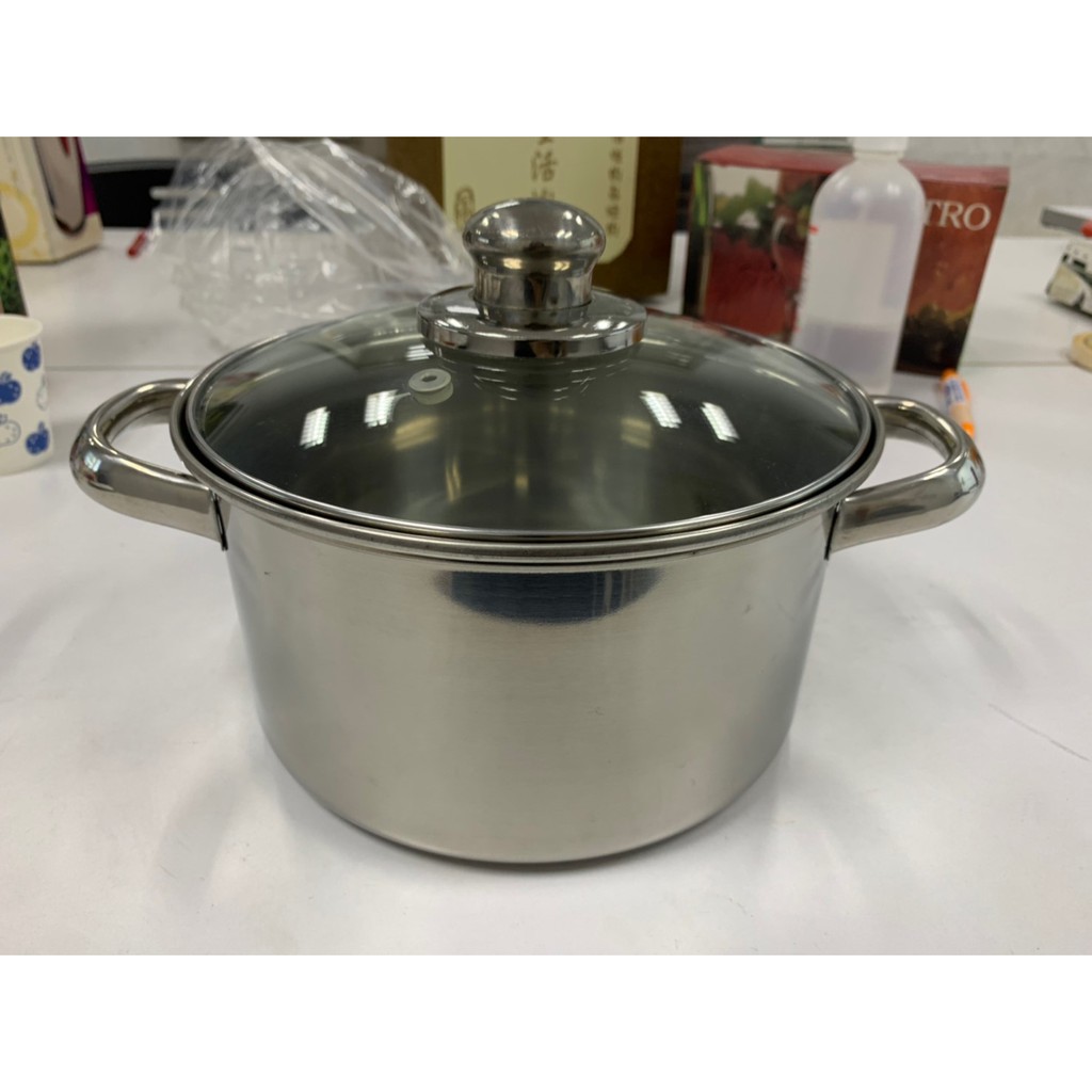 【全新】湯寶鍋 20cm雙耳湯鍋含隔熱墊  湯鍋 不鏽鋼鍋
