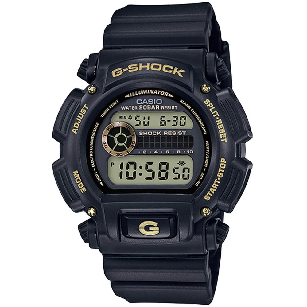 【CASIO】卡西歐 G-SHOCK 80年代經典復刻時光錶-黑X金 DW-9052GBX-1A9 台灣卡西歐保固一年