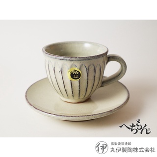 伴桌｜【現貨】信樂燒 Hechimon 白釉彫 咖啡杯盤組 180ml ( 日本製 )