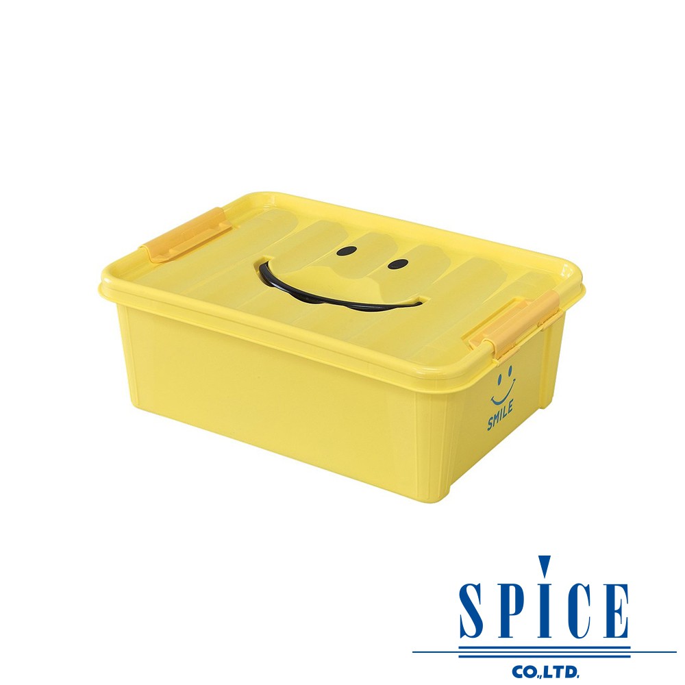 【日本 SPICE】KIDS 馬卡龍色彩 附蓋 微笑整理箱 收納箱 - 黃色 S