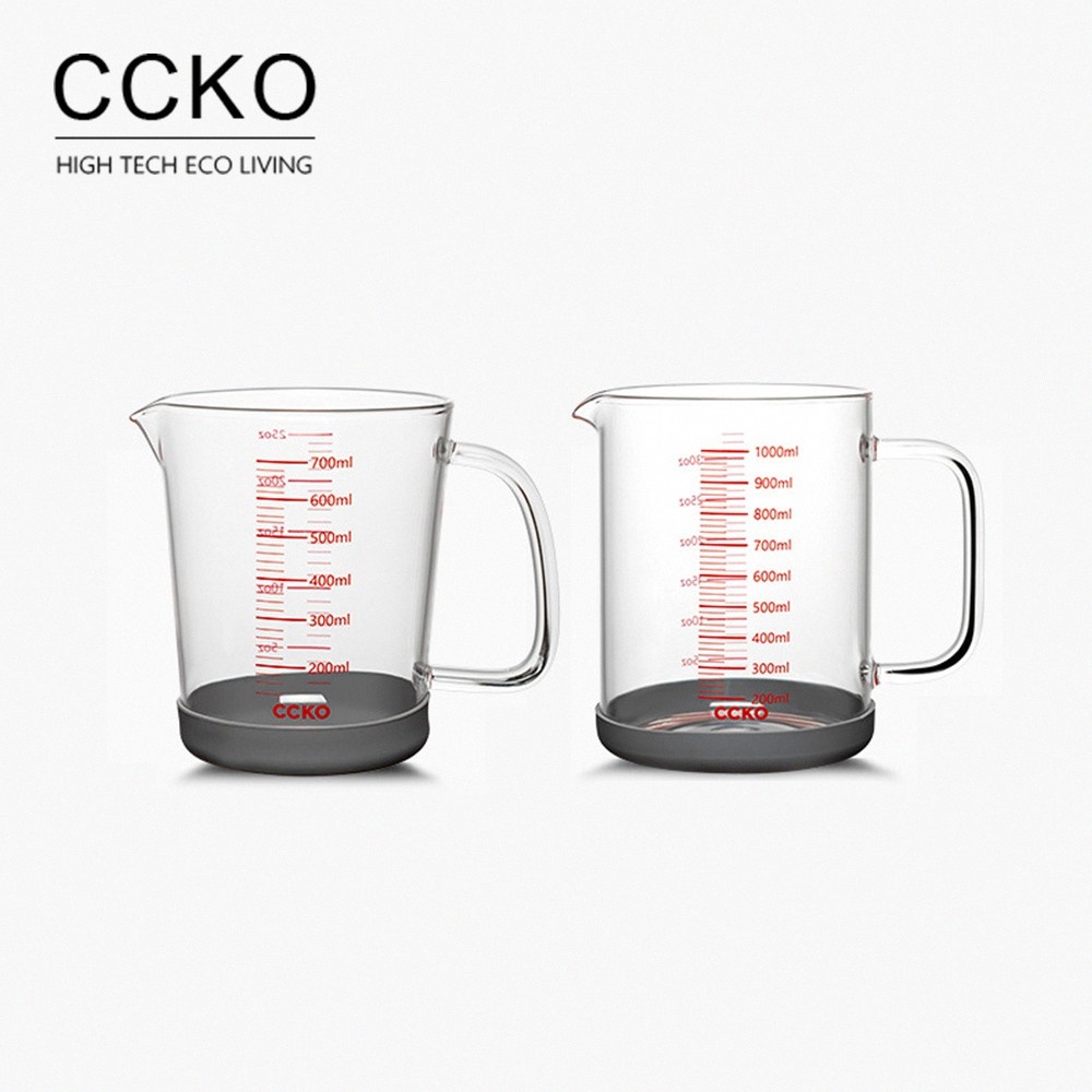 【CCKO】歐式耐熱刻度量杯 耐熱玻璃 大量杯 烘焙量杯 烘焙用具 玻璃量杯 700ml 1000ml 附防滑膠圈