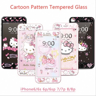 蝴蝶結 Hello Kitty 卡通鋼化玻璃適用於 iphone 6 6s 6plus 7 8 7plus 8plus