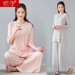 長袖/七分袖 修禪服女套裝夏秋打坐棉麻居士服上衣禪意中國風唐裝漢服復古茶服