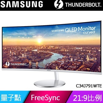 Samsung 三星 C34J791WTE 34吋 21:9 VA曲面螢幕 附HDMI線 Thunderbot線