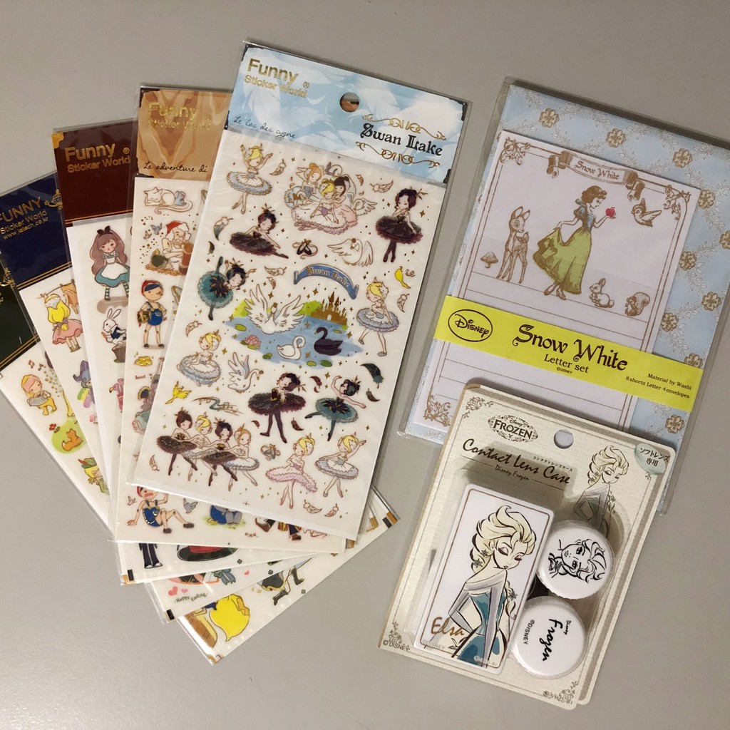 日韓 Disney 迪士尼公主 Fairy 童話系列文具信紙 || 貼紙 || 隱形眼鏡盒