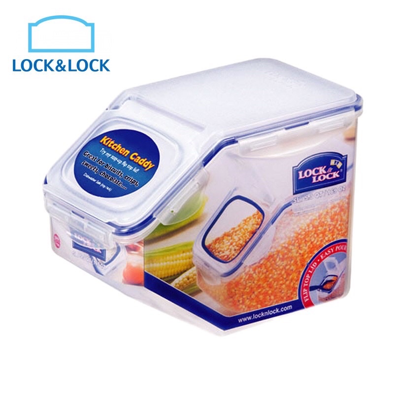 LOCK&amp;LOCK樂扣樂扣PP保鮮盒5L 寬口六角形米箱 米桶 穀物收納箱 寵物飼料箱 食物密封盒