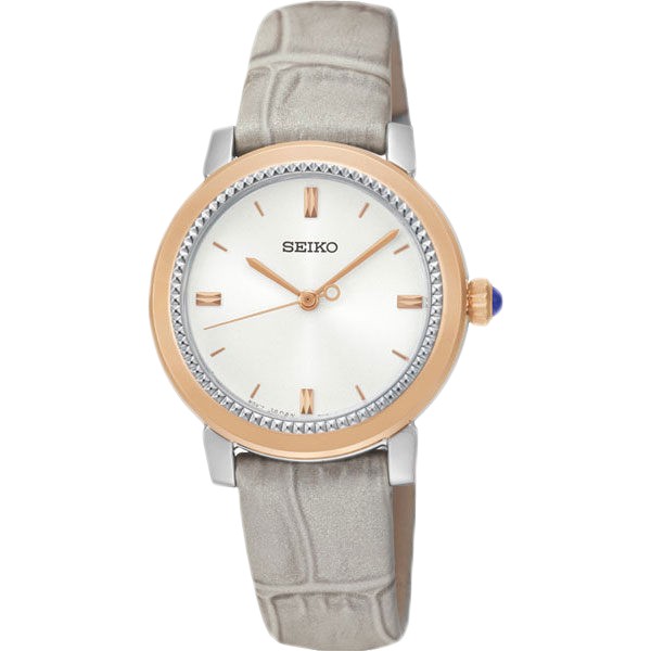 SEIKO 氣質石英女錶 SRZ452P1 皮革錶帶 銀色x玫瑰金  全新 保固一年 含稅發票 國隆手錶專賣店