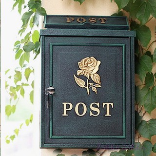 玫瑰信箱 純手工刷綠底金玫瑰信箱 鑄鋁信箱大容量 加強塗裝型 耐候性佳 可放4A雜誌類郵件 雜貨王
