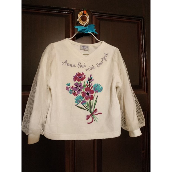 Anna Sui Mini超美絨布紗袖刺繡上衣（尺吋110）