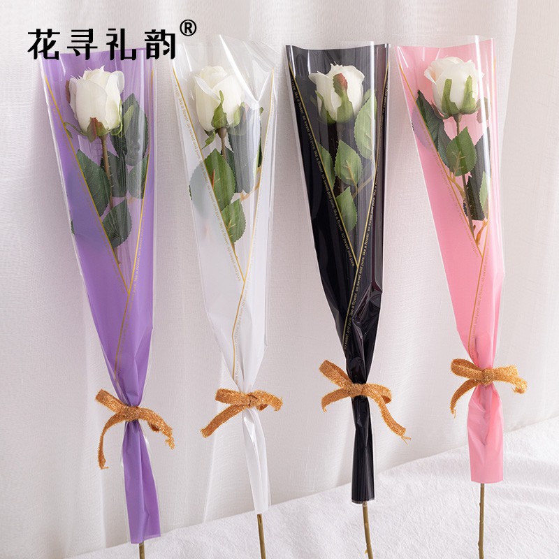 Hed 單枝袋單支玫瑰花包裝袋單隻花束包花袋透明鮮花袋子花店包裝材料 蝦皮購物