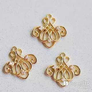 美國14k包金 Vintage巴洛克風格 古典宮廷風 保色鋯石吊墜 耳環專用 DIY 手作材料