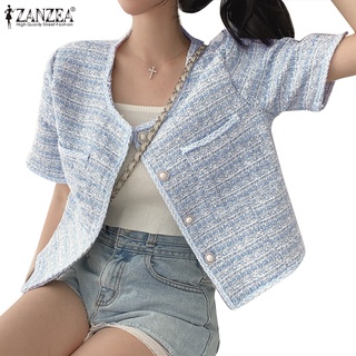 Zanzea 女士韓版時尚短袖寬鬆小香氣甜美西裝外套