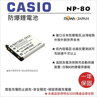 團購網@樂華 FOR Casio NP-80 (LI42B) 相機電池 鋰電池 防爆 原廠充電器可充 保固一年