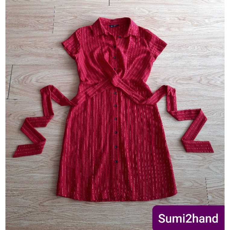 花式紅色亞麻襯衫裙(液體)