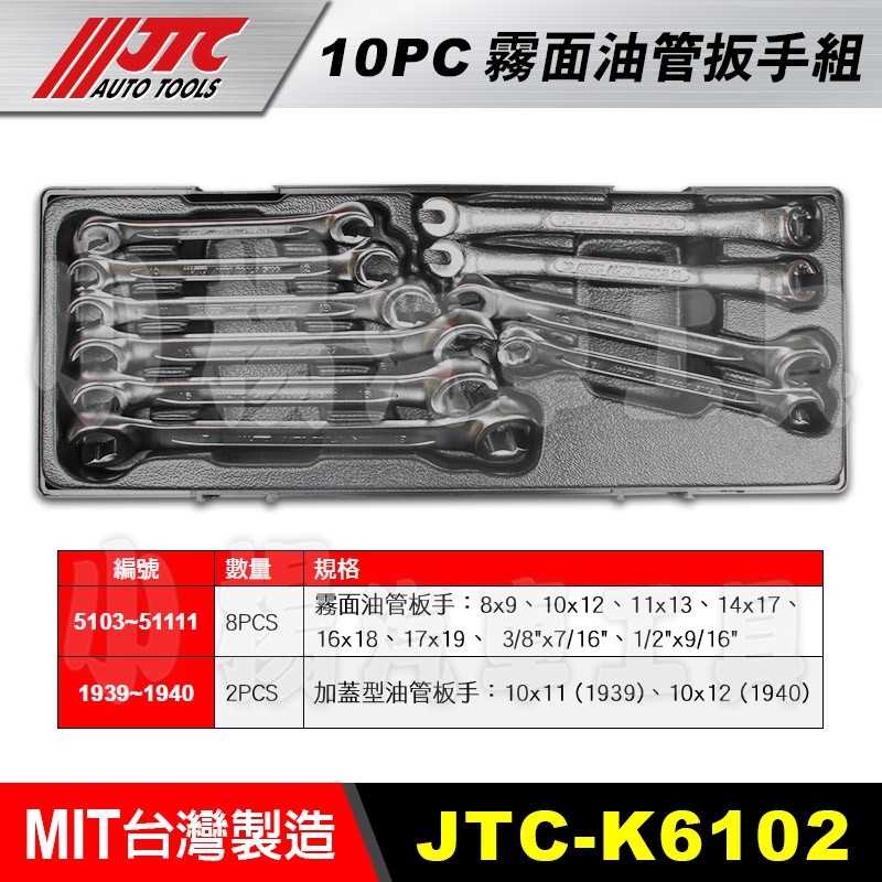 【小楊汽車工具】JTC K6102 10PC霧面油管扳手組 加蓋型 油管板手 油管 板手
