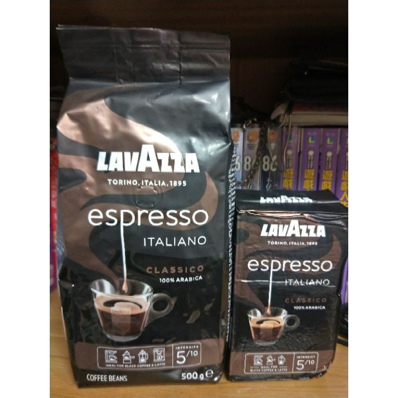 義大利LAVAZZA 黑牌Caffe Espresso 香濃咖啡豆：500g、咖啡粉250g