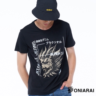 BLUE WAY 鬼洗 ONIARAI-潮流黑魂-素描貼鑽側鬼短TEE/00917