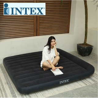 INTEX 64144 帶枕內置枕頭單層雙人加大線拉植絨空氣床充氣床墊 183*203*30cm 迷露森活