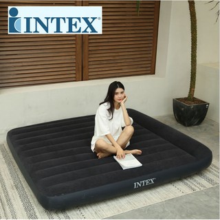 INTEX 64144 帶枕內建枕頭單層雙人加大線拉植絨空氣床充氣床墊 183*203*30cm 迷露森活