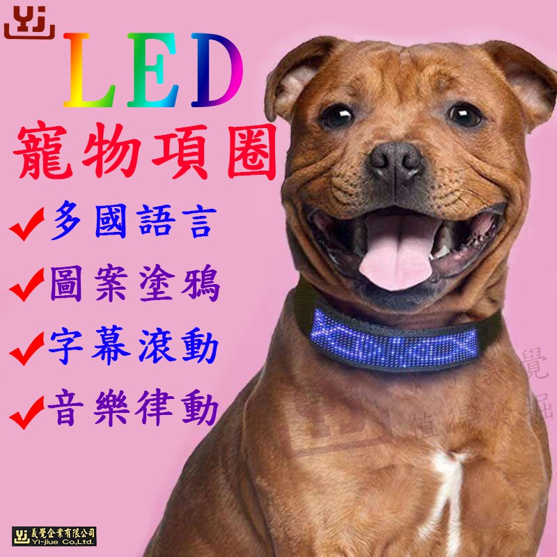 LED寵物發光項圈 狗狗項圈 夜光項圈 LED項圈 LED字幕機 電子名牌 USB充電 貓狗 夜間遛狗 跑馬燈