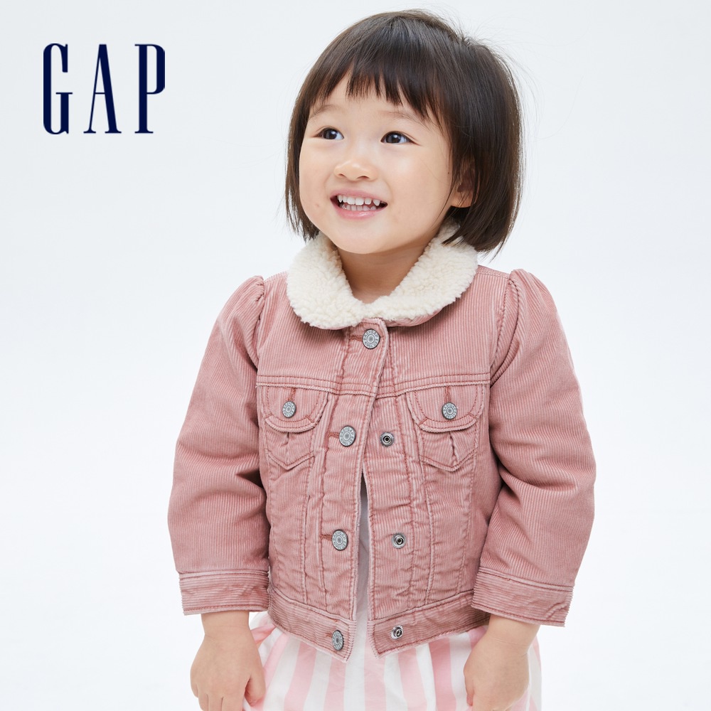Gap 嬰兒裝 仿羊羔絨刷毛翻領外套-粉色(708284)