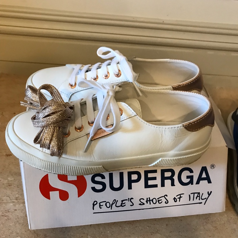 Superga 英國小白鞋 凱特王妃愛著休閒小白鞋 皮革款玫瑰金 38