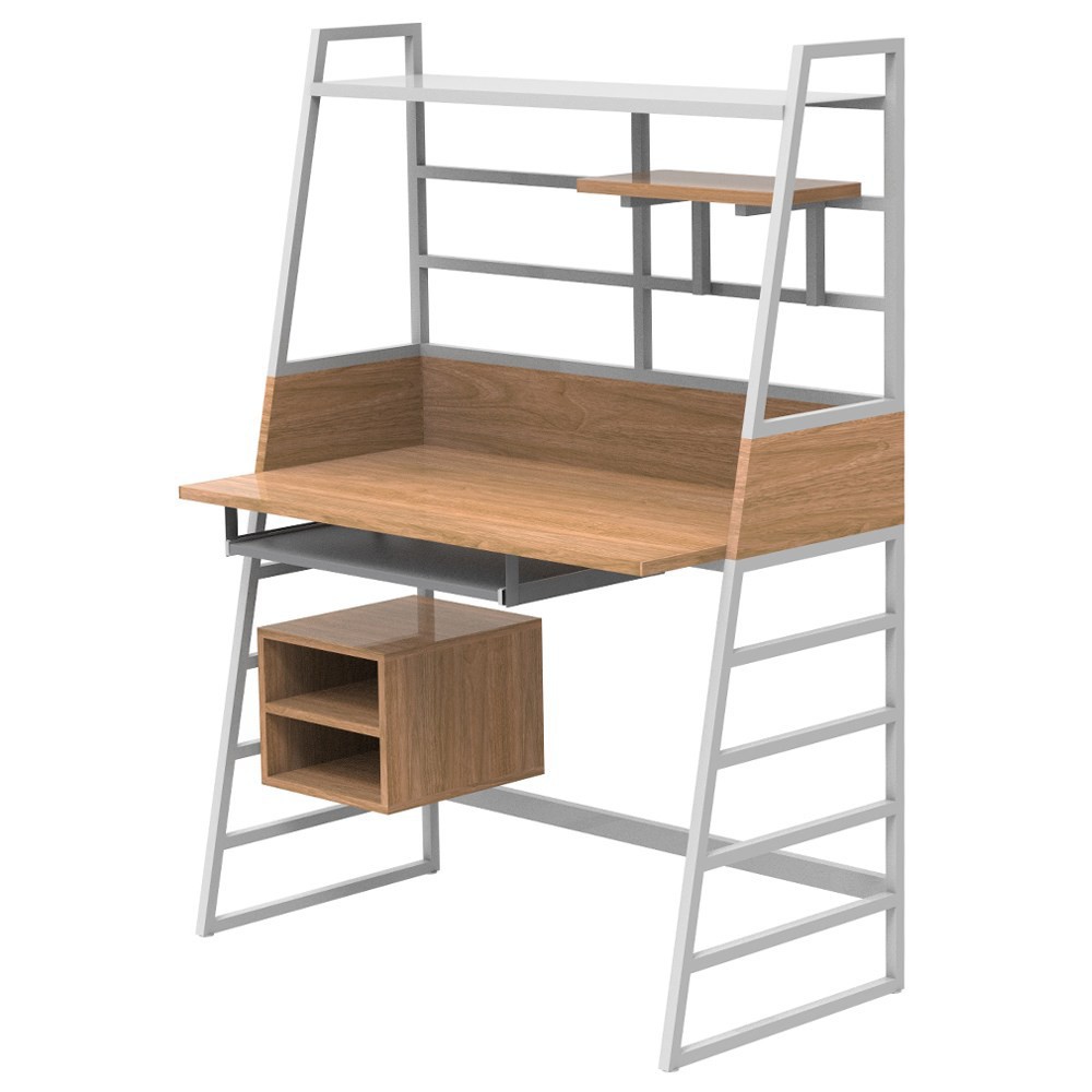 (組合) 特力屋 萊特淺木桌白架鍵盤架淺木層板淺木櫃