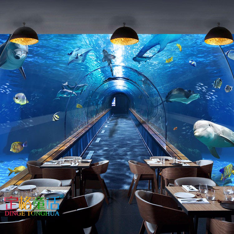海底世界主題海洋風格壁畫魚餐廳飯店海鮮館墻面裝飾壁紙創意墻紙 多件可以優惠 蝦皮購物