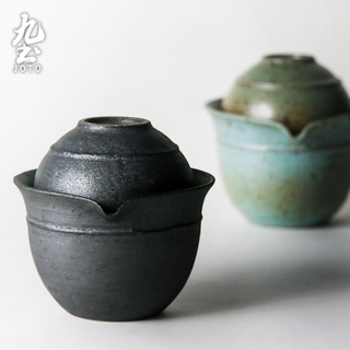 九土日式粗陶一壺一杯茶具套裝旅行茶壺茶杯手工禪意耐熱手抓壺快客杯下午茶壺陶瓷茶壺功夫茶壺仿古茶壺茶具泡茶壺CHR0573