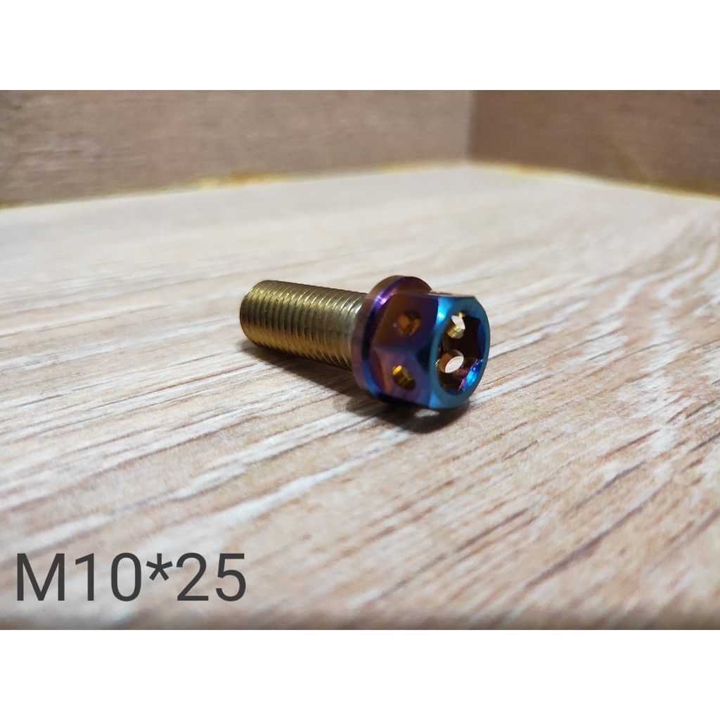 白鐵.鍍鈦內外六角螺絲 鍍鈦 螺絲 M10 * 25mm 牙長 P1.25牙距