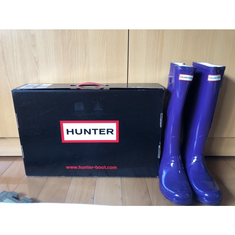 Hunter亮面防水長靴UK5號-深紫色
