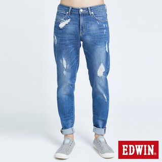 EDWIN 503五袋修身AB破壞牛仔褲(石洗藍)-男款