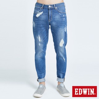EDWIN 男款 503五袋修身AB破壞牛仔褲(石洗藍)