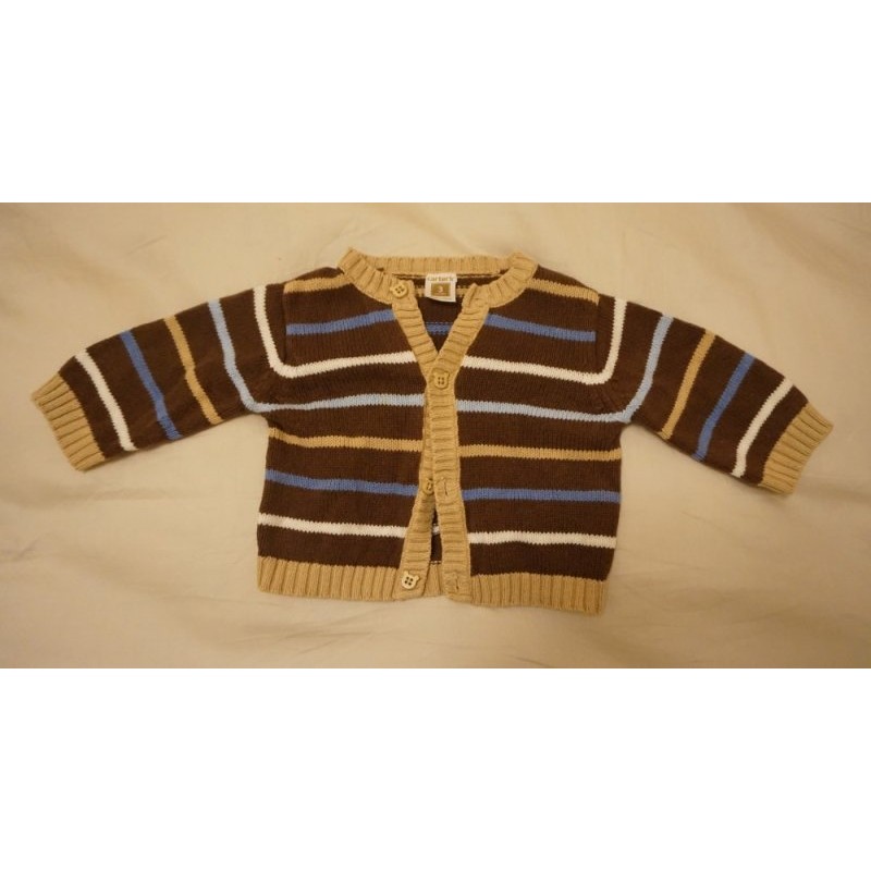 carter's褐色系橫條紋針織小熊扣子外套3M(衣服有彈性，可穿至1歲多)