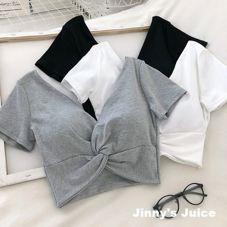 現貨❤️長/短袖 附胸墊百搭扭結Bra上衣 短版上衣 V領上衣 性感上衣 扭結上衣 Bra上衣 短袖T恤 長袖上
