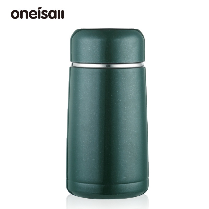 ONEISALL 保溫杯 真空雙層不鏽鋼保溫瓶 便攜咖啡杯 皮紋蓋 帶茶隔 300ml 簡約 INS風