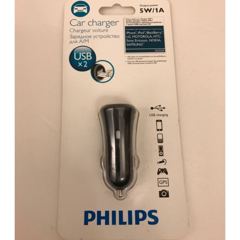 PHILIPS 袖珍型雙USB 1A車用充電器