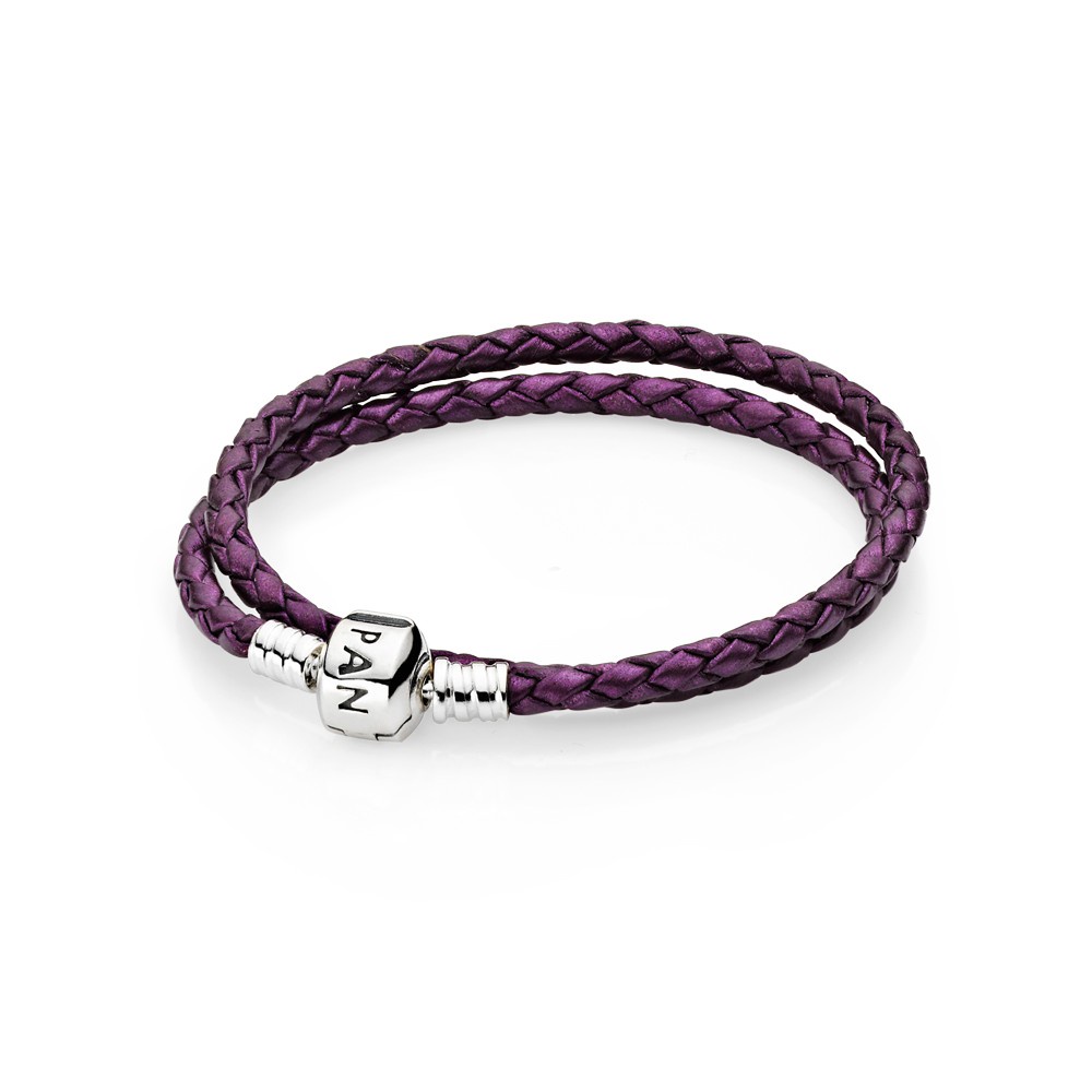 &lt;現貨免運)Pandora潘多拉二手正品紫色雙圈編織皮革手鍊手環