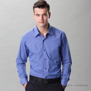 ROBERTA諾貝達 台灣製 合身版 變化領口商務長袖襯衫 RDG52-37 藍色