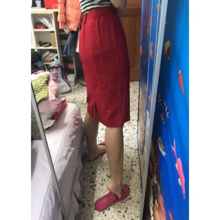 ［公主皮箱-二手］大紅復古高腰窄裙 背後拉鍊 日本製