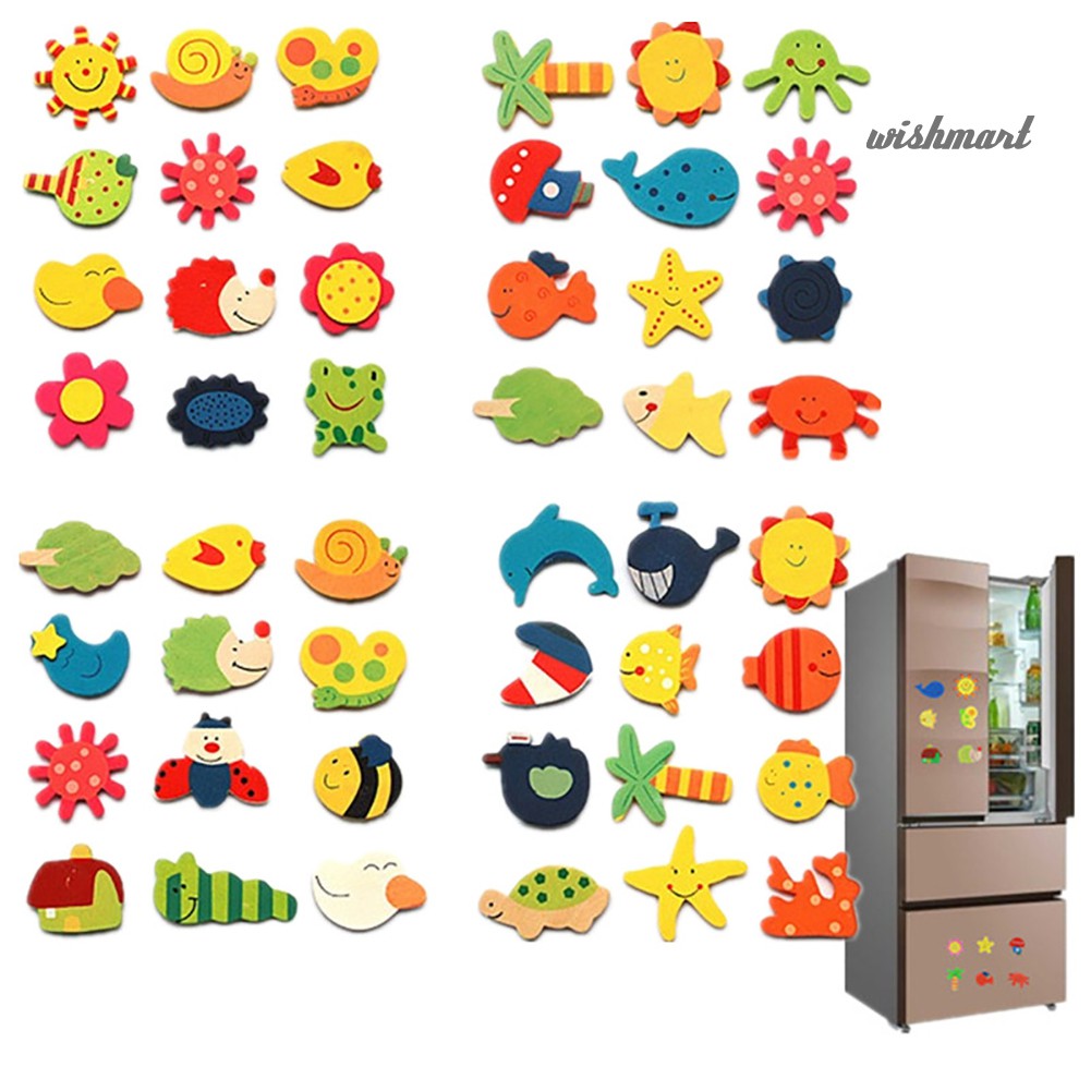 [願望] 12 件木製卡通太陽魚冰箱磁鐵貼紙教育兒童玩具藝術裝飾