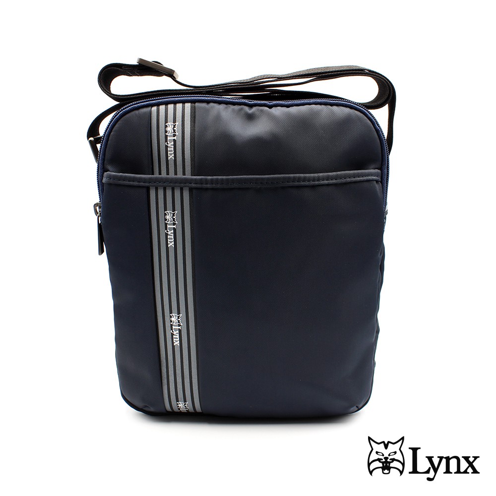 【Lynx】美國山貓簡單條紋多隔層機能防潑水尼龍布包單肩包 側背包 藍色 LY39-1122-39