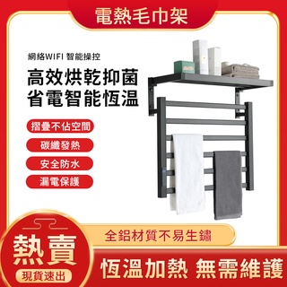 🔥臺灣12H現貨🔥 毛巾架 電熱毛巾架 110V 免打孔打孔雙用 恆溫 智慧浴巾烘幹架 浴室 衛生間 家用炭纖維置物架